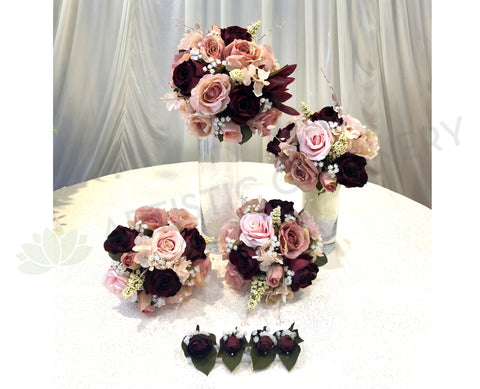 Round Bouquet - Burgundy & Pink - Natalie D