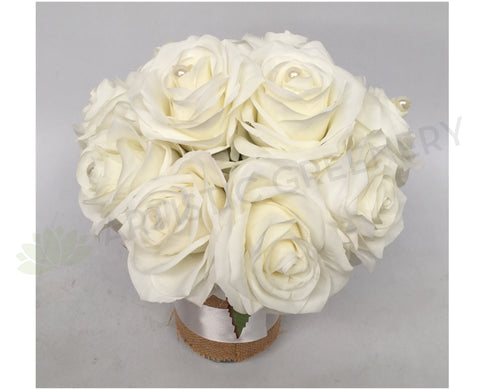 Round Bouquet - White with Pearl - Natasha