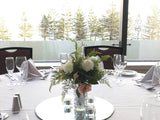 For Hire - Small Guest Table Centrepiece / Flower Arrangement - Pink & White Roses in Mason Jar (Reference: Cecilia)