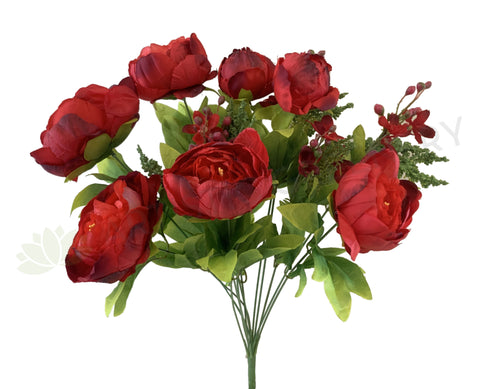 SP0013 Red Silk Peony Ranunculus Bunch 55cm Red | ARTISTIC GREENERY