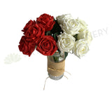 SP0107NEW Real Touch Latex Rose Bunch (Rose Bouquet) 28cm White / Red | ARTISTIC GREENERY