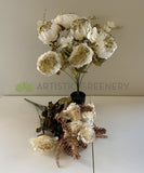 SP0193 & SP0356 Peony & Rose Bunch with Glitter Fillers 49cm 2 Styles | ARTISTIC GREENERY