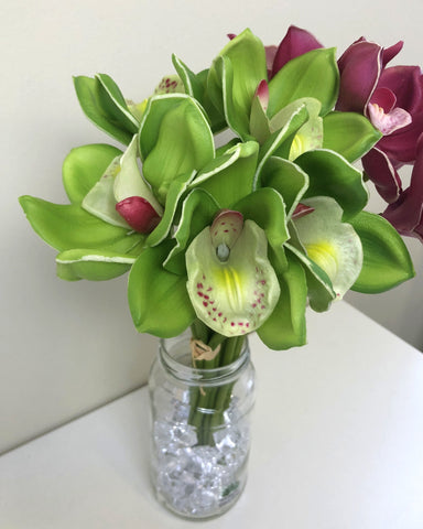SP0261 Cymbidium Orchid Bunch 34cm Light Green / Plum