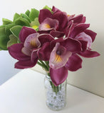 SP0261 Cymbidium Orchid Bunch 34cm Light Green / Plum