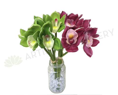 SP0261 Cymbidium Orchid Bunch 34cm Light Green / Plum