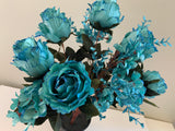 SP0331 Glitter Silk Rose Bunch 55cm Turquoise | ARTISTIC GREENERY