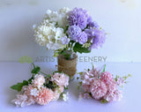 SP0349N Silk Flowers Pastel Colour Mixed Flower (Hydrangea & Pom Pom Flowers) Bunch 30cm 4 Colours | ARTISTIC GREENERY