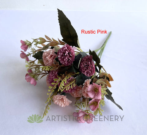 SP0419 Small Rustic Corn Flower / Carnation Bunch 28cm Rustic Pink / Rustic Orange | ARTISTIC GREENERY