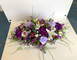 SYM0031 Purple & White Silk Flower Casket Spray Centerpiece Memorial Flower Casket Spray Malaga Perth WA Australia | ARTISTIC GREENERY