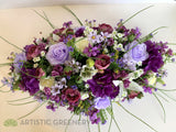 SYM0031 Purple & White Silk Flower Casket Spray Centerpiece Memorial Flower Casket Spray Malaga Perth WA Australia | ARTISTIC GREENERY