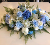 Memorial Silk Flowers - Blue & White - Oval / Round / Heart Shape - SYM0033