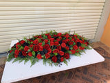 SYM0044 (Desiree) - Black & Red Memorial Flowers / Casket Spray / Graveside Flowers 90cm / 140cm Long | ARTISTIC GREENERY