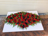 SYM0044 (Desiree) - Black & Red Memorial Flowers / Casket Spray / Graveside Flowers 90cm / 140cm Long | ARTISTIC GREENERY