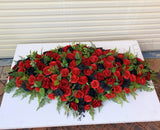 SYM0044 (Desiree) - Black & Red Memorial Flowers / Casket Spray / Graveside Flowers 90cm / 140cm Long | ARTISTIC GREENERY