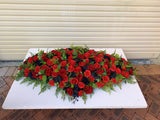 SYM0044 (Desiree) - Black & Red Memorial Flowers / Casket Spray / Graveside Flowers 90cm / 140cm Long | ARTISTIC GREENERY