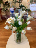 Sandra Levy Valensi - arrangement 2 Tulip (fireplace) 40(w) x 58(h) $209 | ARTISTIC GREENERY