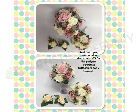 Round Bouquet - Pink White Silver