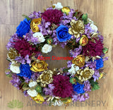 Brisbane Lions Football Club Themed Silk Floral Wreath 30cm / 40cm / 50cm (WRE005) | ARTISTIC GREENERY Perth Australia / Sympathy Gravestone flowers