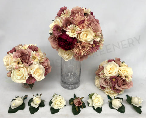 Round Bouquet - Dusty Pink Burgundy & Cream- Courtney N