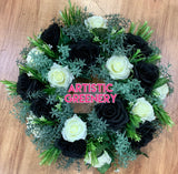 Black & White Rose Floral Wreath 30cm / 40 / 50cm - SYM0035